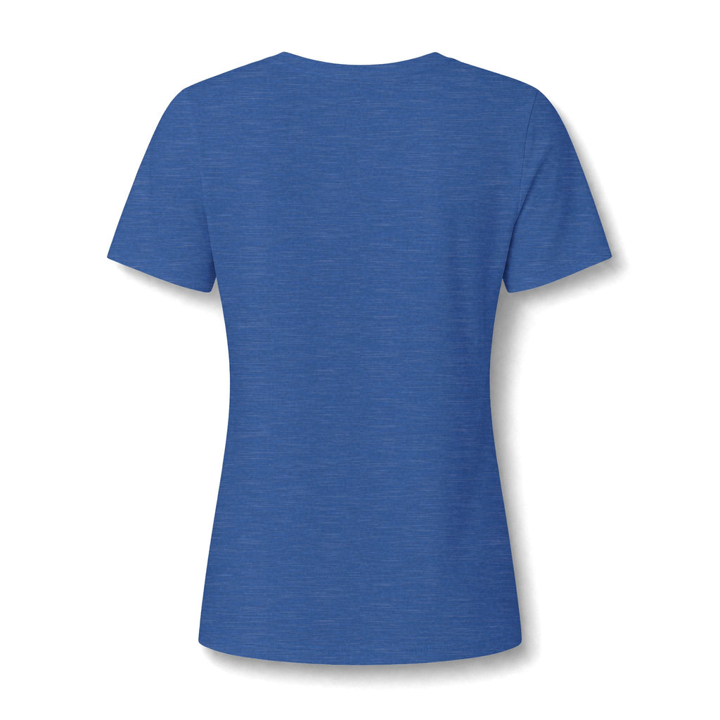 A heather blue short-sleeve t-shirt shown from the back, displayed on a clean white background with a soft drop shadow.