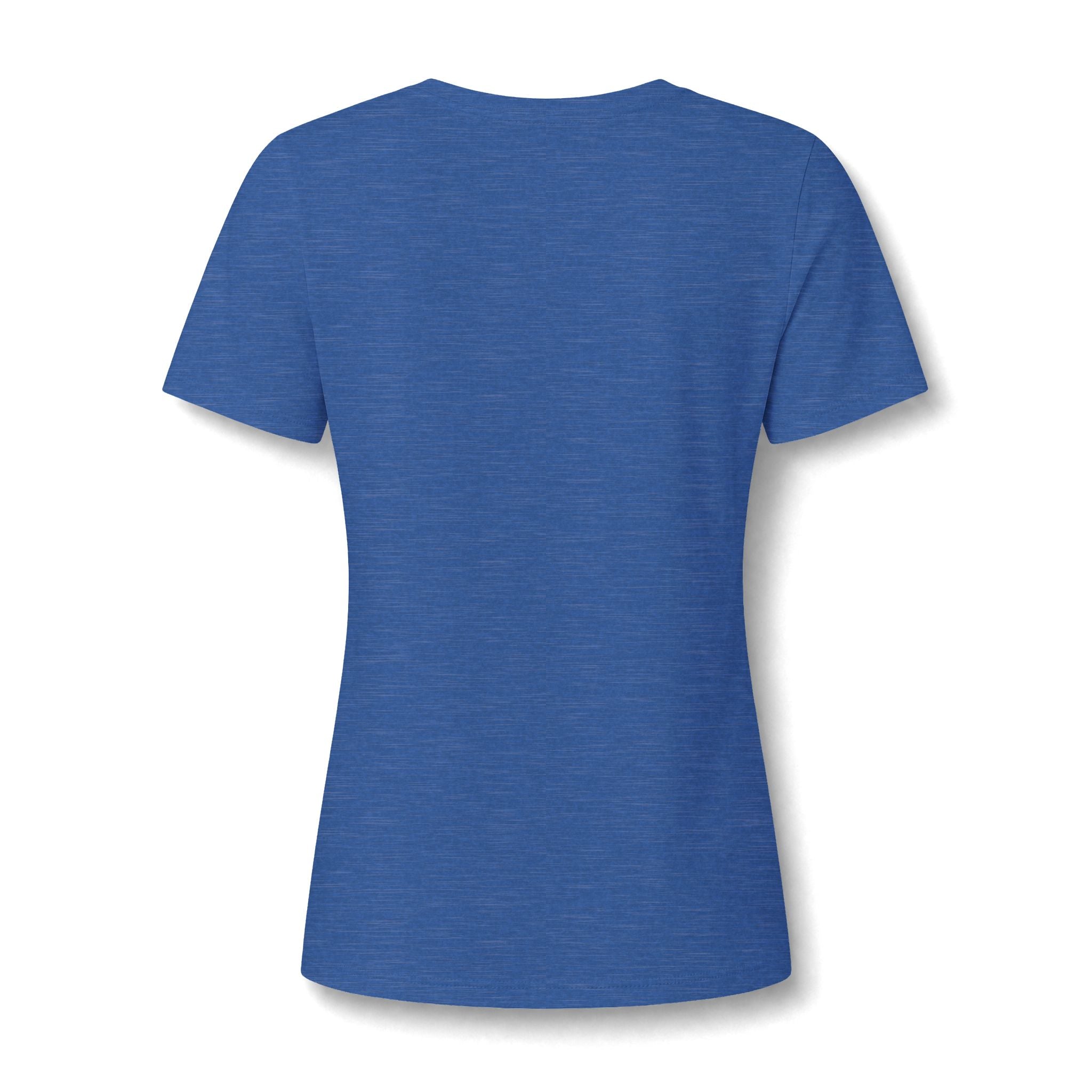 A heather blue short-sleeve t-shirt shown from the back, displayed on a clean white background with a soft drop shadow.