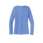 A heather blue long-sleeve crewneck shirt shown from the back, isolated on a white background.