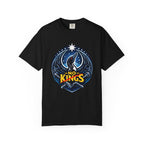 Black t-shirt with text and a Rebel Loon graphic on a white background