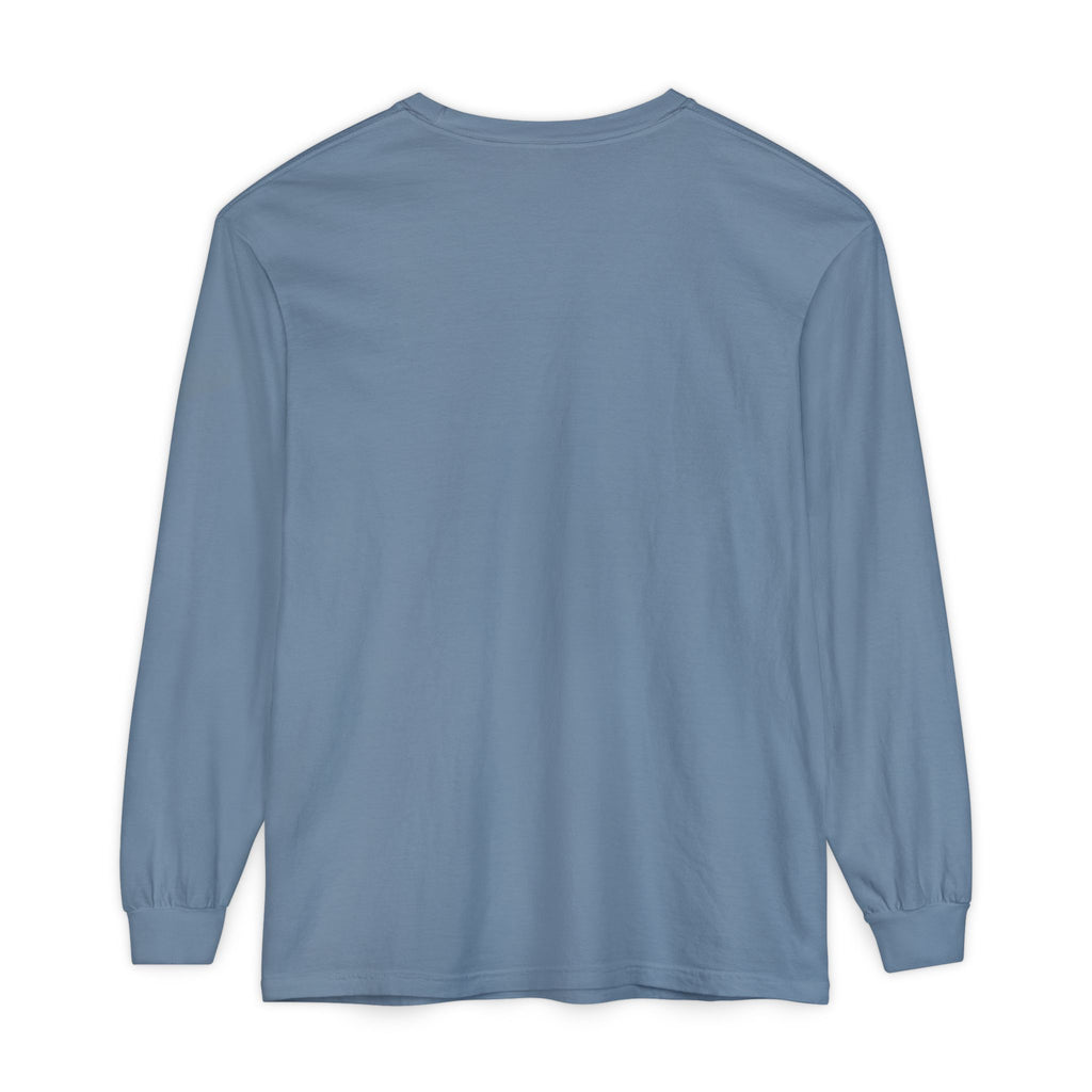 Blue long-sleeve shirt on a white background