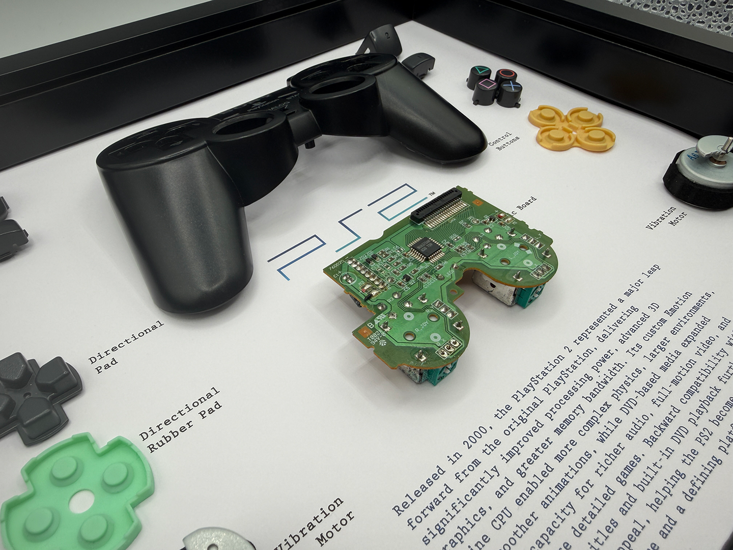 PS2 Gaming controller parts on a technical diagram