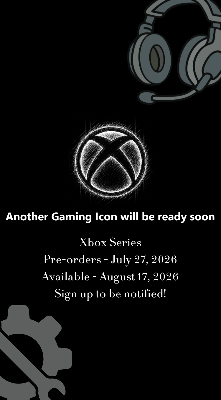 Promotional banner for a new gaming icon with Xbox sketch logo and pre-order information.