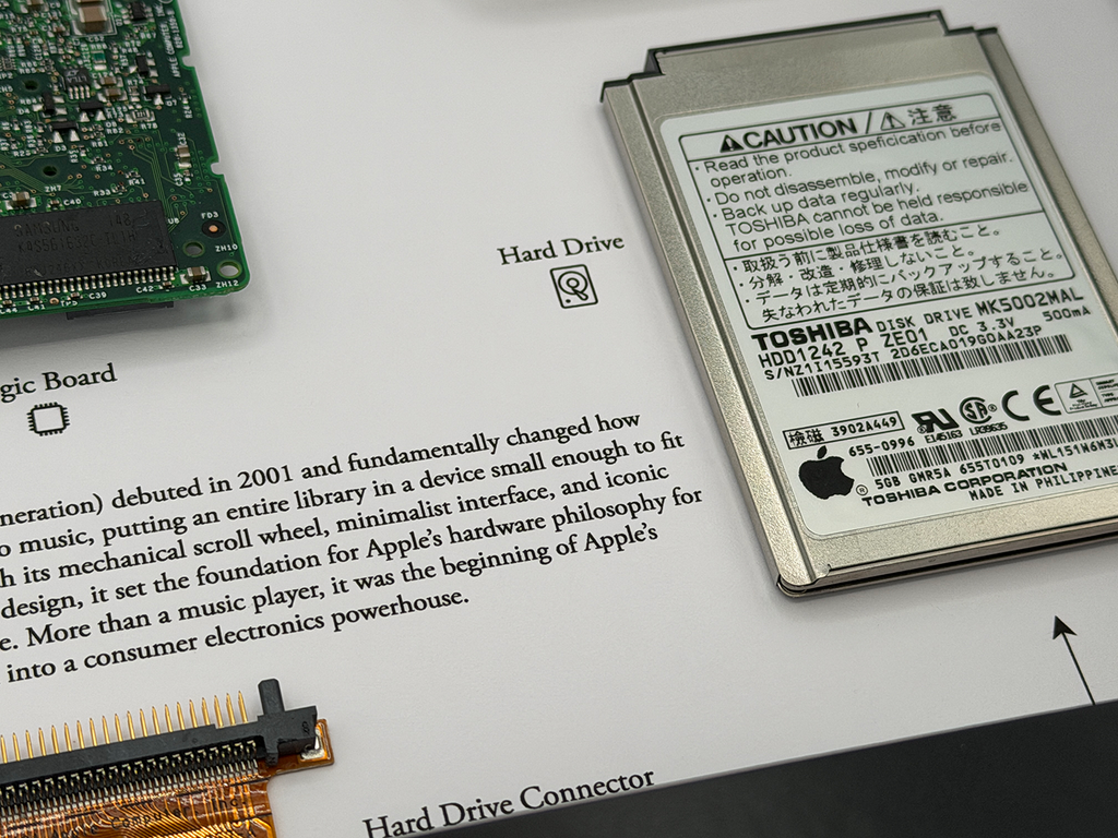 Toshiba hard drive on a technical diagram with Apple branding